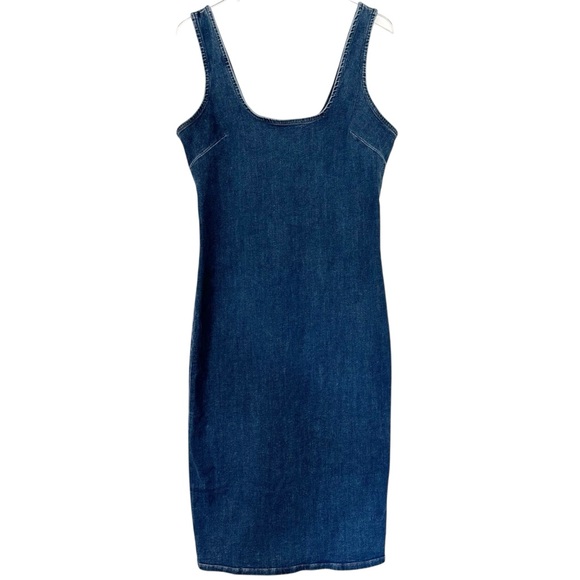 NWT Express 2024 Dark Wash Denim Scoop Neck Midi Sheath Dress Size L - Picture 2 of 10
